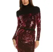 Carolina Herrera Red Sequin Stripe Wool Turtleneck Women's Small