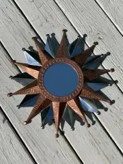 Espejo Las Rayas Mexican Handmade Punched Tin Mirror 3D Circle Rays Sun 17"