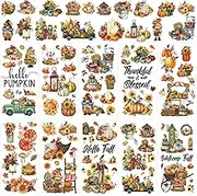 Fall Rub on Transfers for Crafts Furniture: 10 Pcs Autumn Pumpkin Rub on Transfer Stickers, Vintage Sunflower Car Gnome UV DTF Sticker Decals for Wood Glass Crafts DIY Home Décor(12×6 in)