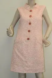 $3660 New Oscar de la Renta Flower Buttons pink Peach White TWEED P13 DRESS 6