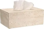 Sumnacon Rectangular Tissue Box Cover Natural Travertine Tissue Cover with Pads,Heavy Duty Stone Tissue Box Holder,Gorgeous Tissue Holder for Toilet Bathroom Kitchen Living Room Table,Light Beige
