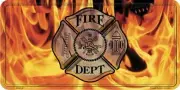 Fire Department Logo With Flames Metal Embossed License Plate
