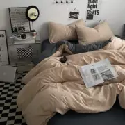 Khaki-darkgrey 1.5m Bed Fitted Sheet Set with 200x230cm Duvet Cover - 4-Piece Be