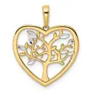 14k Yellow Gold & White Rhodium Shiny-Cut Tree of Life Heart Pendant
