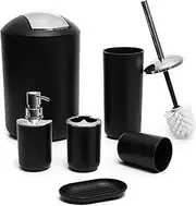 Moss & Stone 6 pcs Bathroom Accessories Set, Bathroom Decor Sets Includes Soap Dispenser, Toothbrush Holder, Toothbrush Cup, Soap Dish, A Complete Bathroom Accessories Black Set