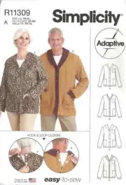 SIMPLICITY R11309 ADULT XS-M Adaptive CARDIGAN SEWING PATTERN