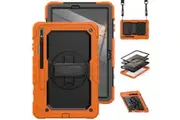 Samsung Galaxy Tab S8 Plus/S7 Plus/S7 FE 12.4 inch Case with Screen Protector Hand Strap Stand & Shoulder Strap-Orange&Black