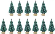 12 Trees, Artificial Frosted Cedar Desktop Bottle Brush Tree Ornaments Small Sisal Trees for White Decor
