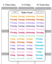 Small Rainbow Days of the Week Script Planner Sticker, Journaling Stickers