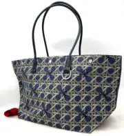 AUTH NWT $398 Tory Burch Weavebasket Large Canvas Tote Bag In Tory Navy