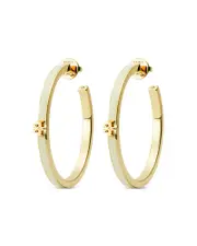 Tory Burch Kira Logo Color Inlay Hoop Earrings in 18K Gold Plated