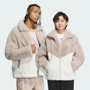 Adidas FUR Logo JKT U IN0982 男女 立領 外套 亞洲版 休閒 三葉草 毛絨 保暖 奶茶