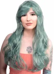 Sage Dusty Green Long Wavy Womens Costume Wig