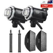 2X Godox MS300V Compact Studio Flash Strobe + 60*90cm Grid Softbox + Light Stand