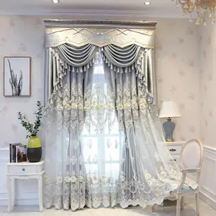 咻咻變商城 歐式高級浮雕繡花窗紗成品布紗一體簡約客廳臥室雙層遮光窗簾