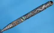 The Cannibal Dragon Twist Pen in Antique Pewter Iridescent Paua Abalone Shell