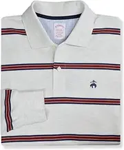 [Brooks Brothers] Mens Original Fit Supima Cotton Blend Striped Long Sleeve Polo Shirt,, 215883 Light Grey Heather, Medium