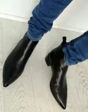 Handmade Black Pointed Toe Chelsea Formal ]Genuine Leather Ankle Boots For Men