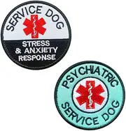 2 Packs Psychiatric Service Dog and EMT Service Dog Stress & Anxiety Response Funny Dog Patch Embroidered Hook & Loop Fastener Dog Emblem for Service Dog Guide Dog Large Farm Dogs