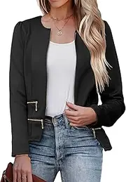 [Zeagoo] Women's Casual Zipper Cardigan Blazer O Neck Slim Fitted Office Jacket