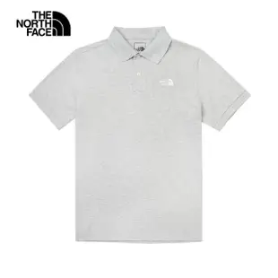 【The North Face 官方旗艦】北面男款灰色品牌LOGO舒適立領短袖POLO衫｜87UXDYX