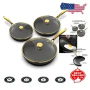 Nonstick Cast Iron Frying Pans Set - 3 Sizes with Glass Lids for Elegant Cooking