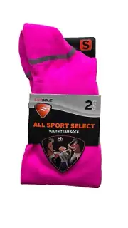 Sof Sole Youth, Bright Pink, All Sport Select OTC 2Pk Socks. Size: Y10-4.5