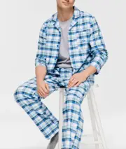 NEW PETER ALEXANDER MENS BLUE CHECK TOP + PANTS COTTON SATEEN PJ SET M RRP$139