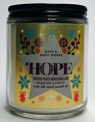 1 Bath & Body Works HOPE WHITE PEACH MARSHMALLOW Medium Scented 1Wick Candle Jar