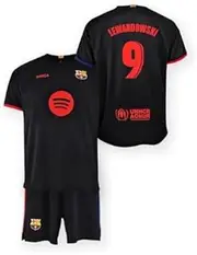 [F.C. Barcelona] FC Barcelona 2nd EQ 2024/25 Jersey and Shorts Set - REPLICA, Official License - Number 9 LEWANDOWSKI, Child Size 8 Years, black, REGULÄR