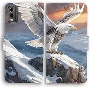 Flip Wallet Phone Case for Nokia 1-9 / C/G/X Phone Series - Bald Eagle on Snowy Mountain Theme Print (Nokia XR21)