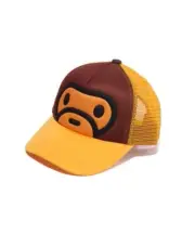 A Bathing Ape Kids Snapback Mesh Cap 2025 SS Model BABY MILO FACE Motif Brown