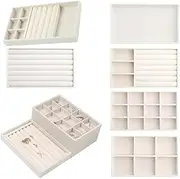 [Quxyxso] 6 X Stackable Jewelry Organizer，Drawer Insert Divided Storage Holder Stackable Jewelry Organizer, Necklace Bracelet Display Tray for Earring Ring Brooch Watch