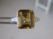 4.30ct VVS EMERALD CUT CITRINE RING HANDCARVED FILIGREE DESIGN,ESTATE size 6.5