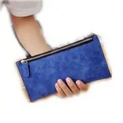 2 Pcs Ladies Long Wallet Simple Style Coin Purse Leather Thin Wallets(Blue)