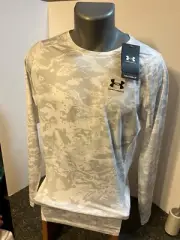 Under Armour Heat Gear Men's LS Compression Shirt XL Gray White Camouflage NWT