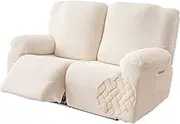 Genina Recliner Loveseat Cover Stretch Couch Covers Sofa slipcover for 2 Seat Reclining Couch Thick Jacquard Furniture Protector (Beige)