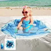 Square Baby Beach Pool, 6.5 X 6.5Ft Portable Cartoon Ocean Theme Toddler Beach Puddle, Waterproof Sandproof 2 in 1 Cute Toddler Paddling Pool Beach Blanket with Carrying Bag for Boys Girls