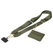 Phone Strap with Wallet and Patches for Travel Shopping, Army Green
