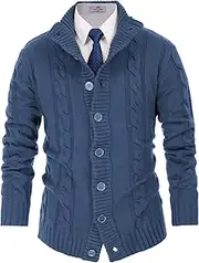 [PJ PAUL JONES] Men's Cardigan with Button Closure, Cable Knit Cardigan with Ribbed Stand-up Collar for Autumn and Winter