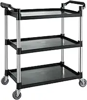 Trolley on Wheels Utility Service Cart 3 Shelf Heavy Duty 220 LBS Food Service Cart Rolling Kitchen Storage Trolley Trolley