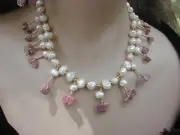 Arturo E.Reyna HANDMADE Natural Pearls Rubies Necklace Earrings Set