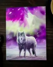 Ebros Anne Stokes Aurora Borealis Howling Wolf Wood Framed Picture Wall Decor