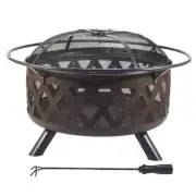 29" Round Lattice Steel Fire Bowl Pit Spark Screen Poker Outdoor Wood Burning