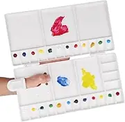 Transon Foldable Multi-compartment Plastic Paint Palette Box - 33 Wells, White, With 1 Free Paint Brush