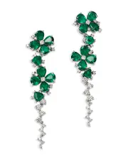 Bloomingdale's Fine Collection Emerald & Diamond Flower Drop Earrings in 14K White Gold