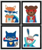 4 x A4 Unframed Nursery/Baby/Kids Play Room Cartoon Superhero Wall Prints Gift