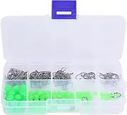200 Pcs Non Slip Luminous Beads Fishing Hooks with Plastic Storage Box for Saltwater Freshwater Fishing Kit Suitable for Different Kinds of Fish with Excellent Corrosion Re