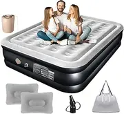 JNNQI Queen Air Mattress, 2 Inflatable Pillow, Upgraded Double Inflatable Mattress with Built-in Removable Pump, Airtight Design, Automatic Quick Inflation and Deflation, 203x152x46cm