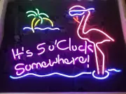 20" It's 5 O'clock Somewhere Flamingo Neon Lamp Sign Light Beer Club Bar Decor